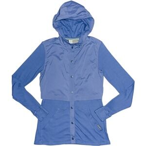Exofficio Buzz Off Womens Insect Shield Hooded Jacket XS Blue Button Lightweight